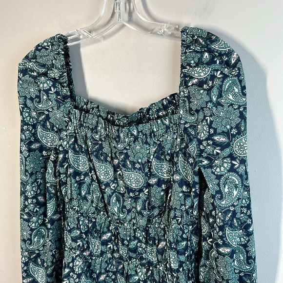 NWOT Boden Ruched Waist Peplum Long Sleeve Cotton Deep Sea Paisley Size 8 - Picture 5 of 12